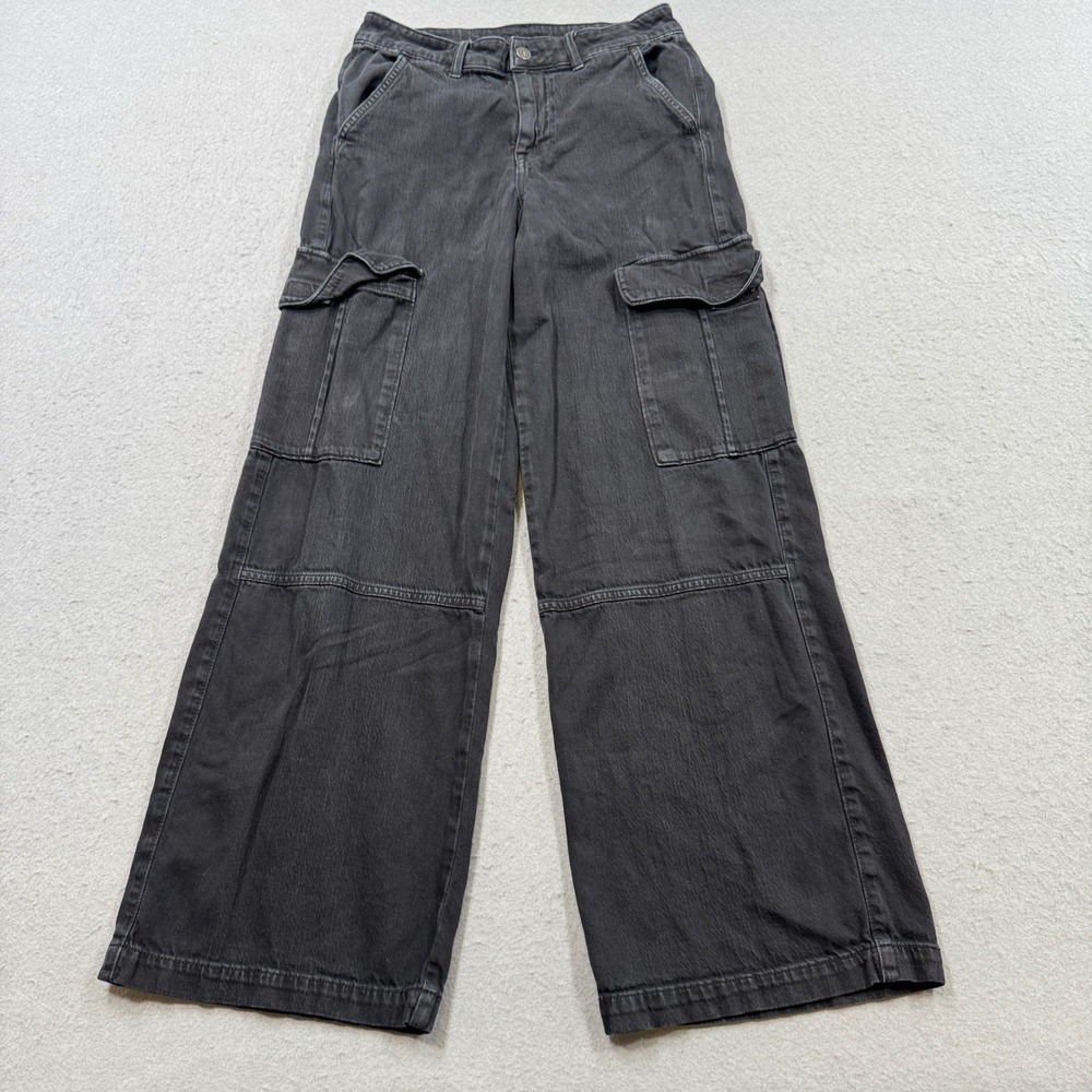 American Eagle Cargo Pants Women's 4 Black Wide Leg High Rise Utility Streetwear